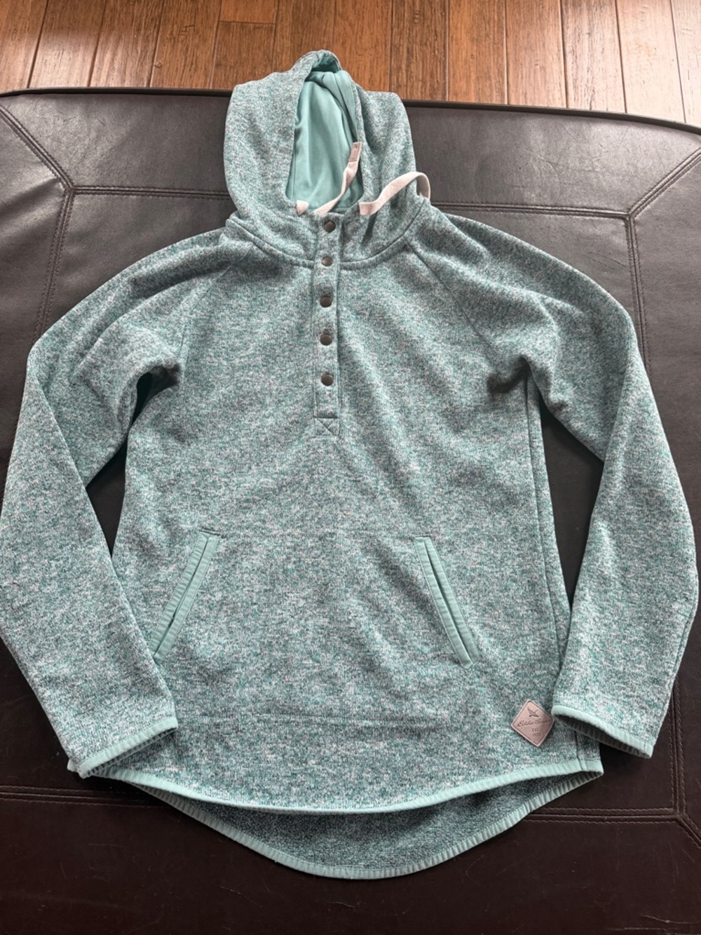 Women's Teal Eddie Bauer Hoodie with Half Button Down Front (Size S)